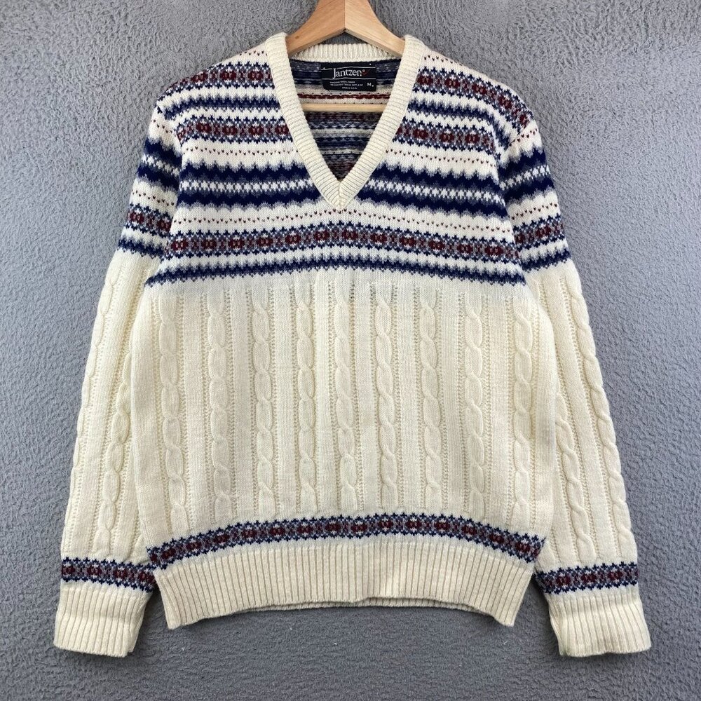 Vintage‎ Jantzen Mens V-neck Sweater Fair Isle size M
